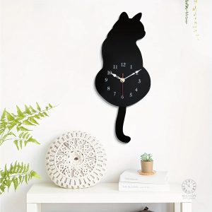 Horloge murale en forme de chat, style moderne et ludique