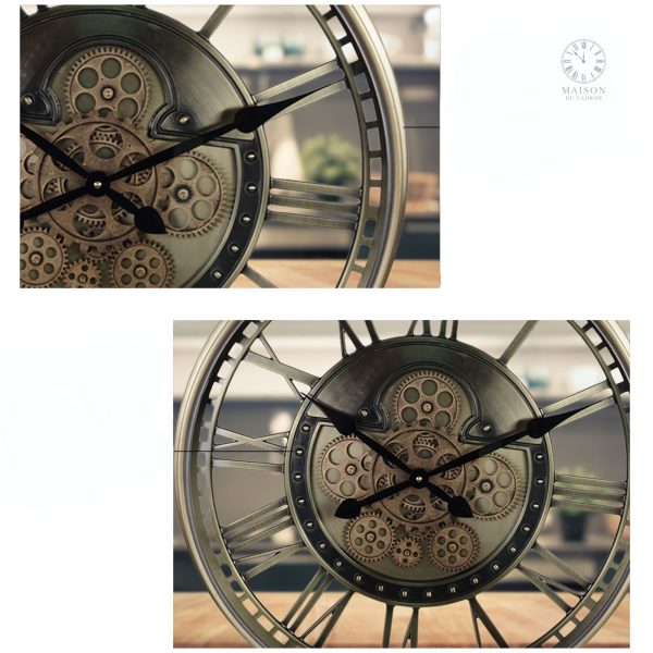 Détails des engrenages d'une horloge à chiffres romains