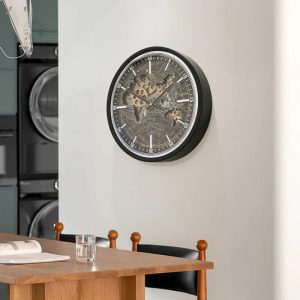 Horloge murale en métal avec engrenages apparents