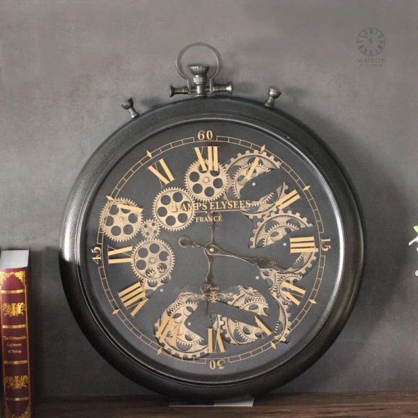 horloge-avec-engrenage-qui-tourne-1 Horloge engrenage avec mécanisme tournant