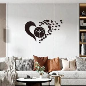 Horloge Coeur sticker mural design moderne