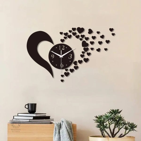 Sticker mural horloge cœur, style romantique