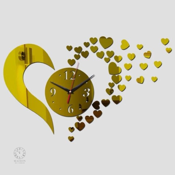 Horloge cœur en sticker mural, idée cadeau originale