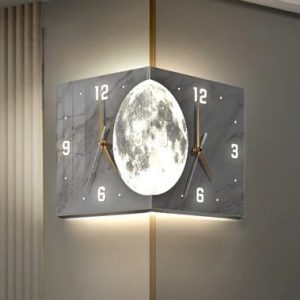 Horloge double face design lune pour décoration intérieure