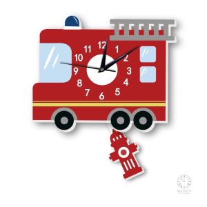 Horloge murale pour enfants avec thème pompier amusant