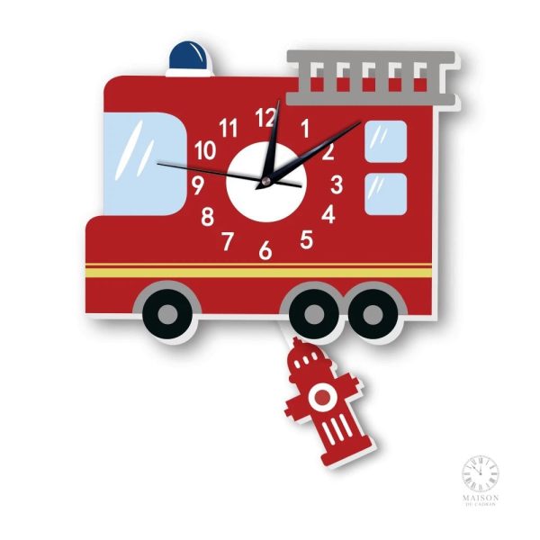 Horloge murale pour enfants avec thème pompier amusant