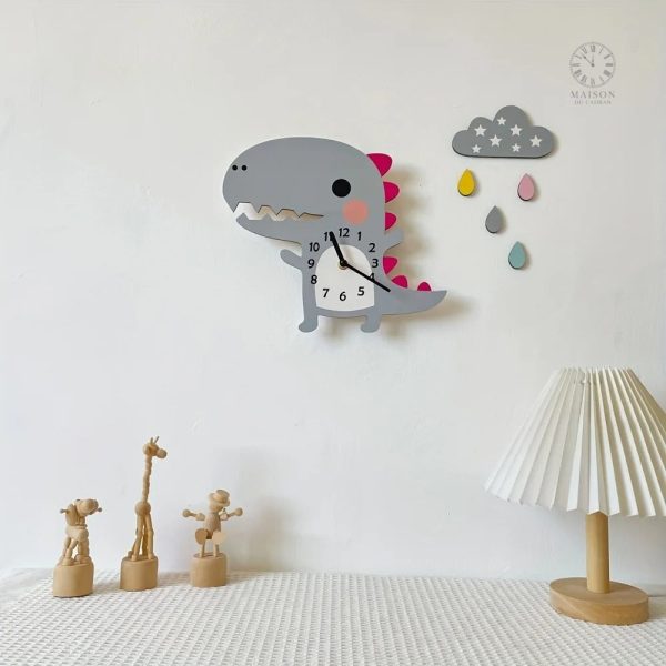 horloge-enfant-dinosaure-mignon-1 Horloge enfant dinosaure mignon pour chambre d'enfant