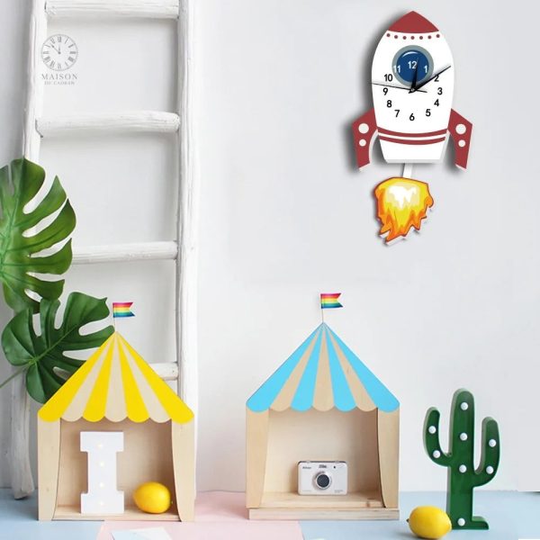 horloge-enfant-fusee-1 Horloge enfant fusée colorée pour une décoration ludique