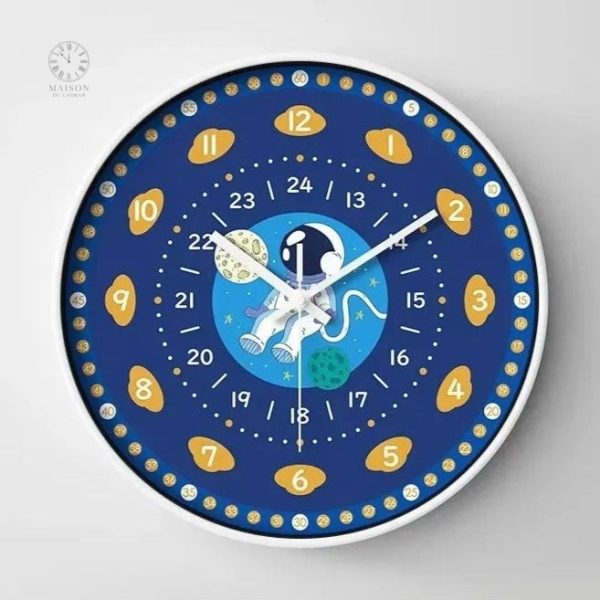 Horloge éducative pour enfants, thème astronaute stimulant