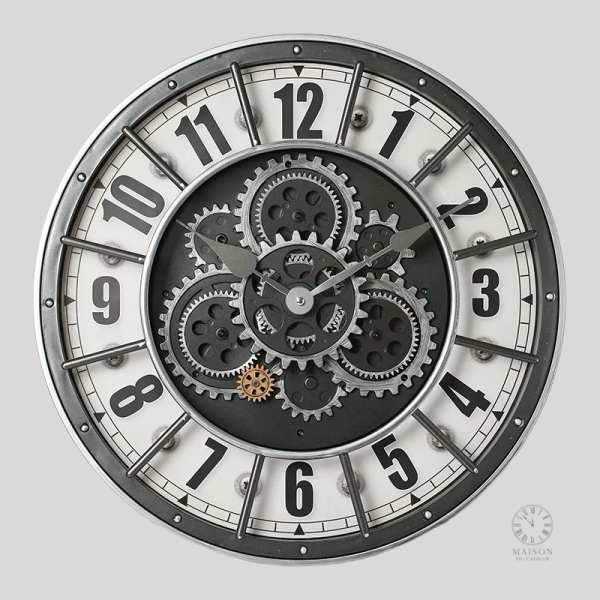 Horloge murale en métal avec mécanisme d'engrenage décoratif