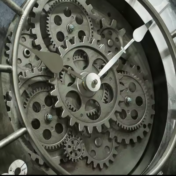 Horloge décorative avec mécanisme d'engrenage en style industriel