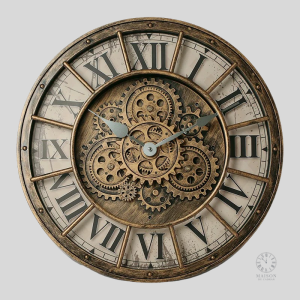 Horloge avec engrenages mobiles, style industriel élégant