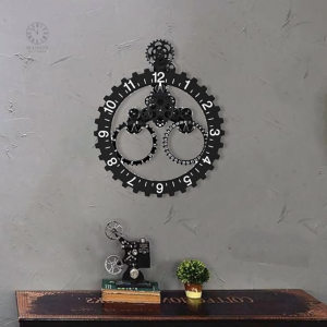 Horloge murale en métal à engrenages