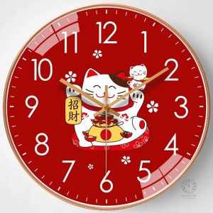 Horloge murale avec design Maneki Neko traditionnel