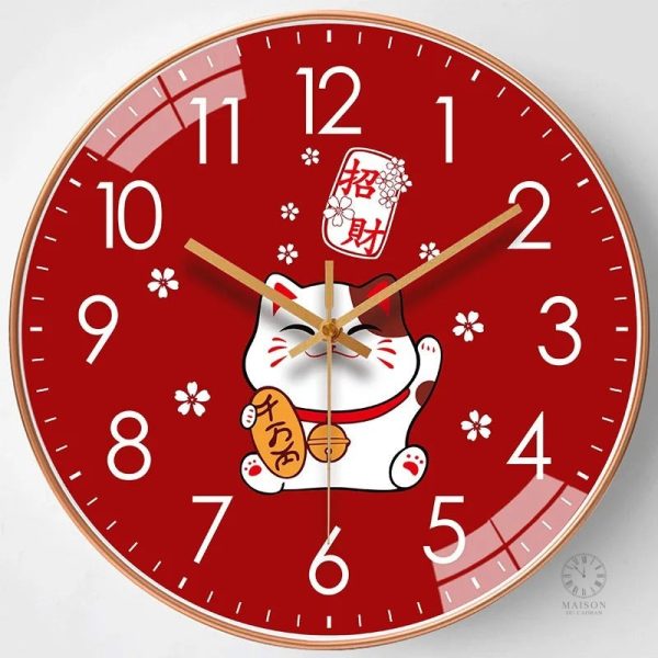 Horloge murale colorée au motif Maneki Neko