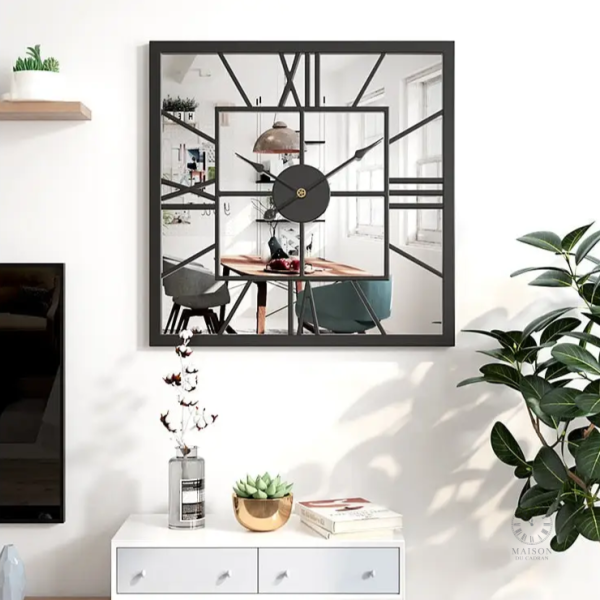 Horloge murale en miroir avec effet réfléchissant