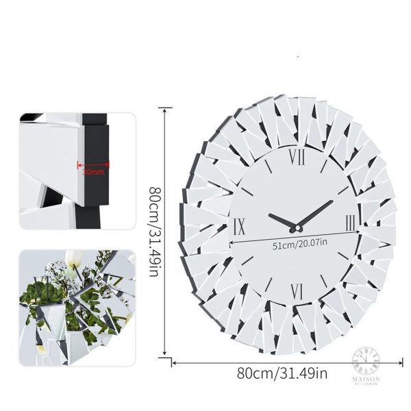 Horloge décorative murale, effet miroir chic