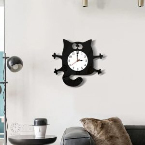 Horloge murale avec motif de chat pour décoration intérieure