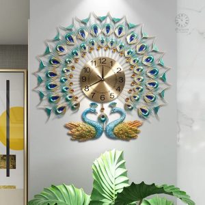 Horloge décorative paon, accessoire mural coloré et original
