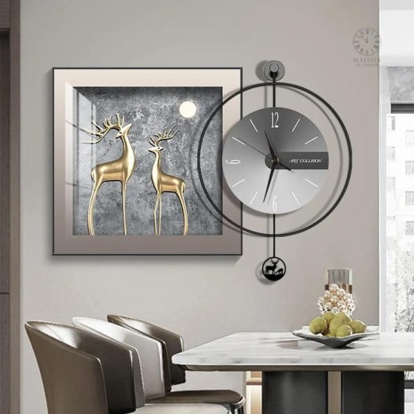 Horloge murale décorative en bois pour salon