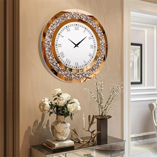 Horloge Murale Luxe avec Finitions en Cristal