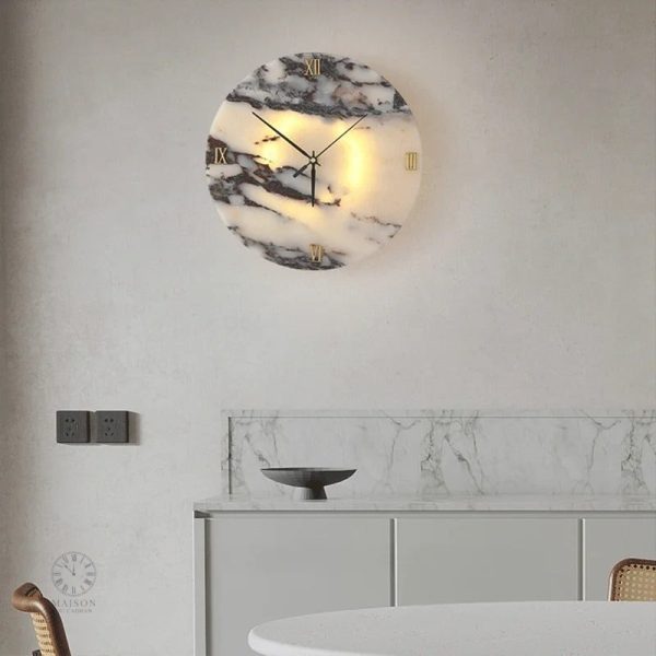 Horloge Murale Sophistiquée en Marbre Lumineux