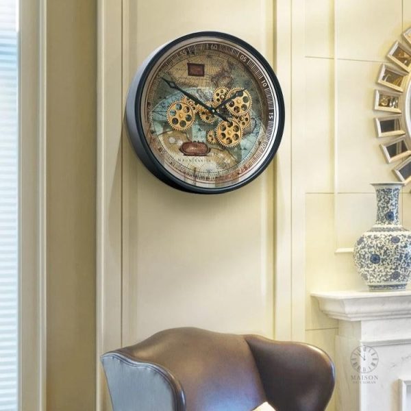 Horloge murale avec engrenages décoratifs