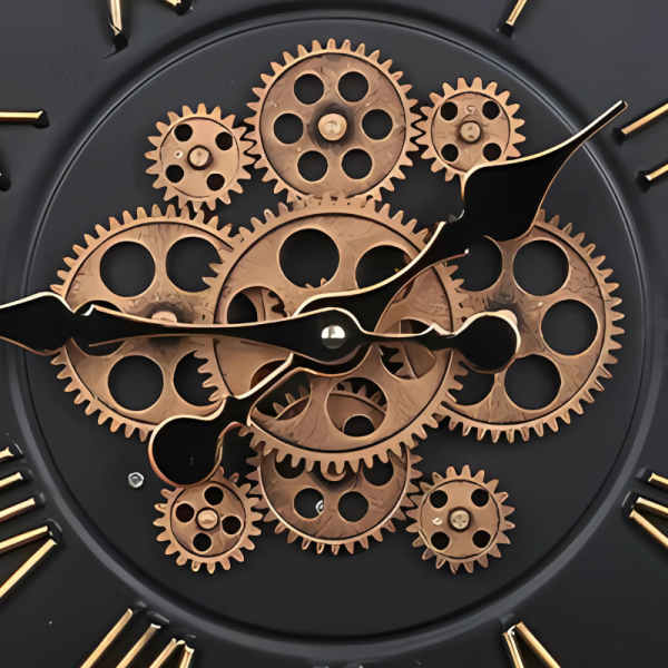 Horloge décorative avec effet d'engrenages visibles