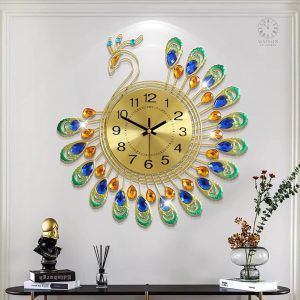 Horloge murale design Paon, décoration murale élégante