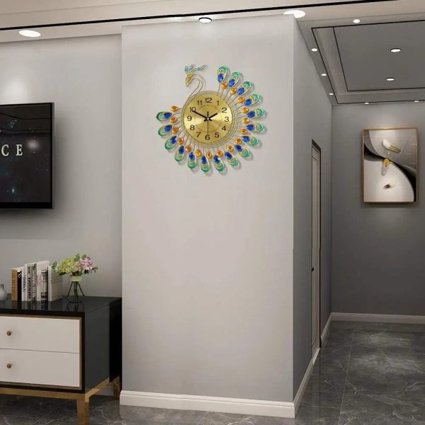 Horloge murale contemporaine, motif Paon coloré et stylisé