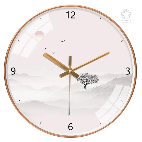 Horloge murale artistique avec scène de paysage chinois