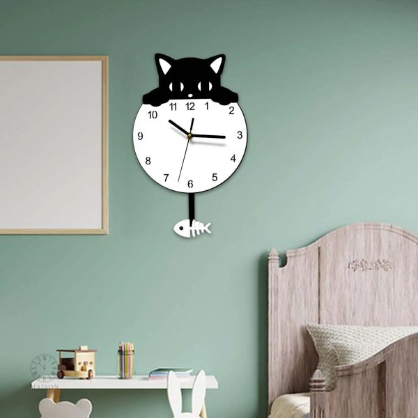 horloge-pendule-chat-1 Horloge chat pendule design élégant en forme de félin