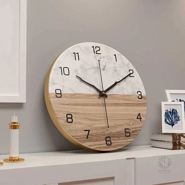 Design minimaliste, horloge murale marbrée silencieuse