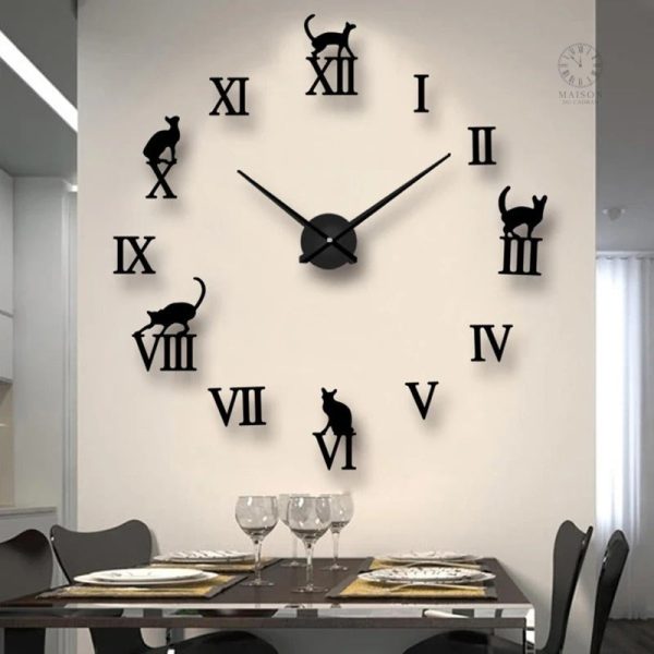 horloge-sticker-chat-1 Horloge Sticker Chat au design amusant et original