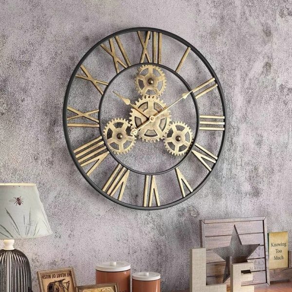 Horloge murale industrielle, décor chic, chiffres romains
