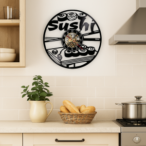 Horloge vinyle en forme de sushi, design original et ludique