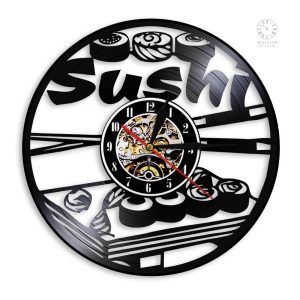 Horloge murale vinyle, style sushi, décoration unique pour intérieur