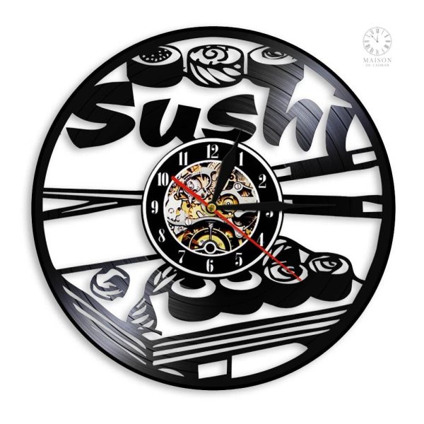 Horloge murale vinyle, style sushi, décoration unique pour intérieur