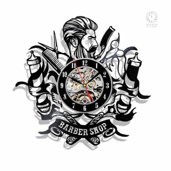 horloge-vinyle-barbier-1 Horloge Vinyle Barbier design unique pour décoration murale
