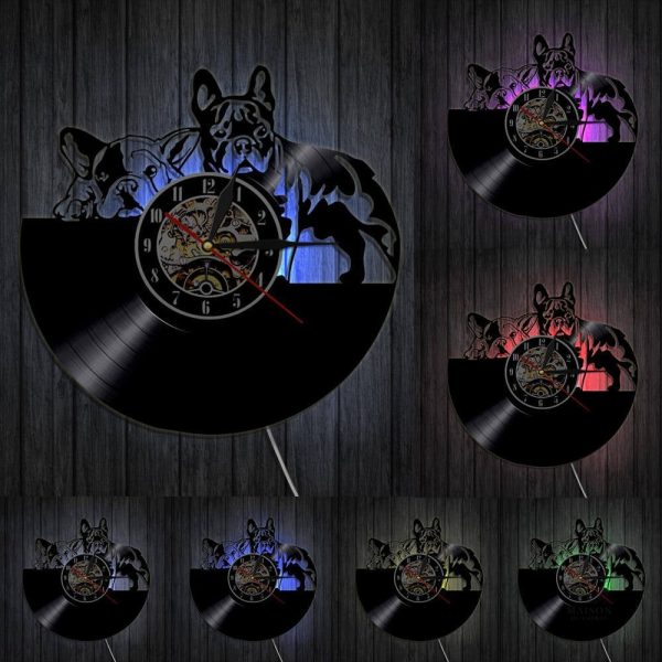 horloge-vinyle-bouledogue-led-1 Horloge vinyle Bouledogue avec éclairage LED