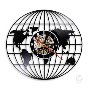 Horloge vinyle carte du monde design décoratif