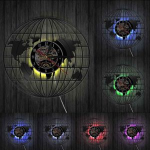 Horloge vinyle carte du monde avec éclairage LED