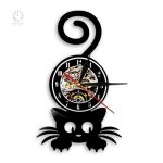 Horloge vinyle en forme de chat noir