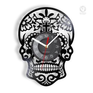 Horloge Vinyle avec motif de crane