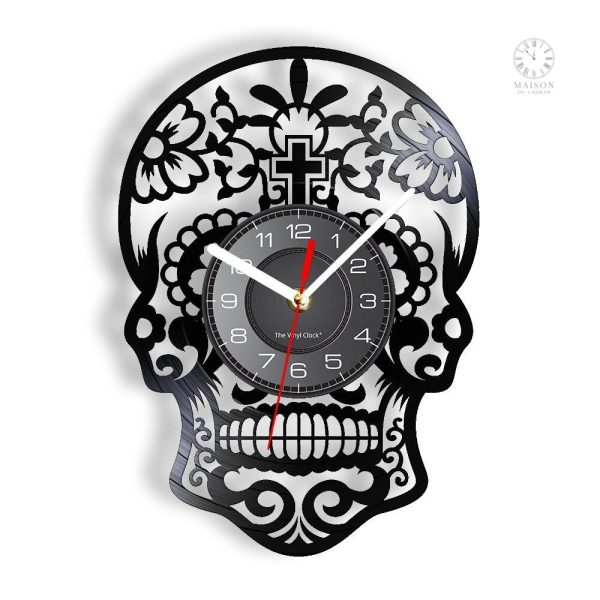 horloge-vinyle-crane-1 Horloge Vinyle avec motif de crane