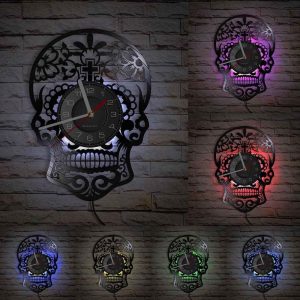 Horloge vinyle LED avec motif de crane