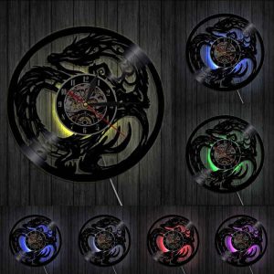 Horloge Vinyle Dragon Japonais avec éclairage LED