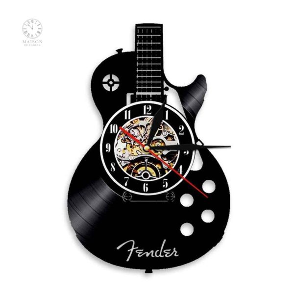 horloge-vinyle-guitare-1 Horloge vinyle en forme de guitare décorative