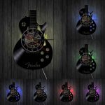 Horloge murale vinyle design guitare avec lumières LED