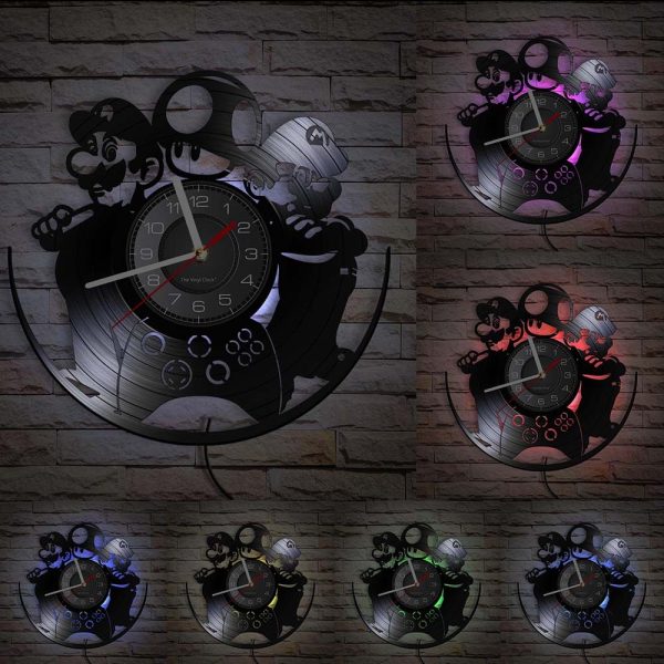 horloge-vinyle-mario-led-1 Horloge vinyle Mario avec éclairage LED